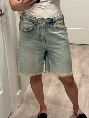 BDG Light Blue Frayed Hem Denim Bermuda Shorts